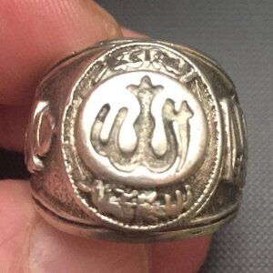 VINTAGE MEN'S SILVER RARE MECCA PILGRIMAGE ARAB URDU TEXT SZ. 7.5 RING C1